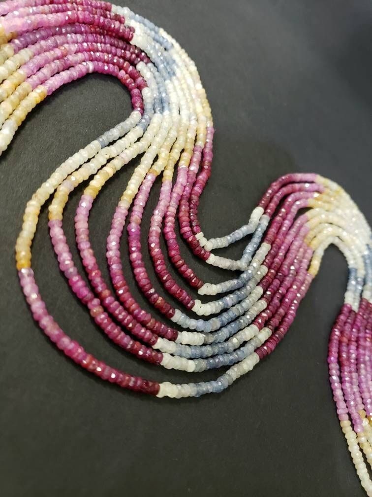 Natural Multi Sapphire Rondelle, AAA Natural 3-3.5mm Shaded Faceted Roundel Gemstone Jewelry Beads in 4&quot;/8&quot;/16&quot; Strand