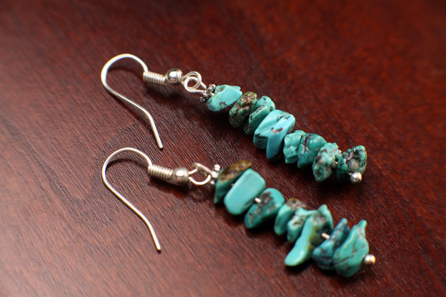 Natural Gemstones Healing Spiritual Earrings, Turquoise Dangling Bar Earrings