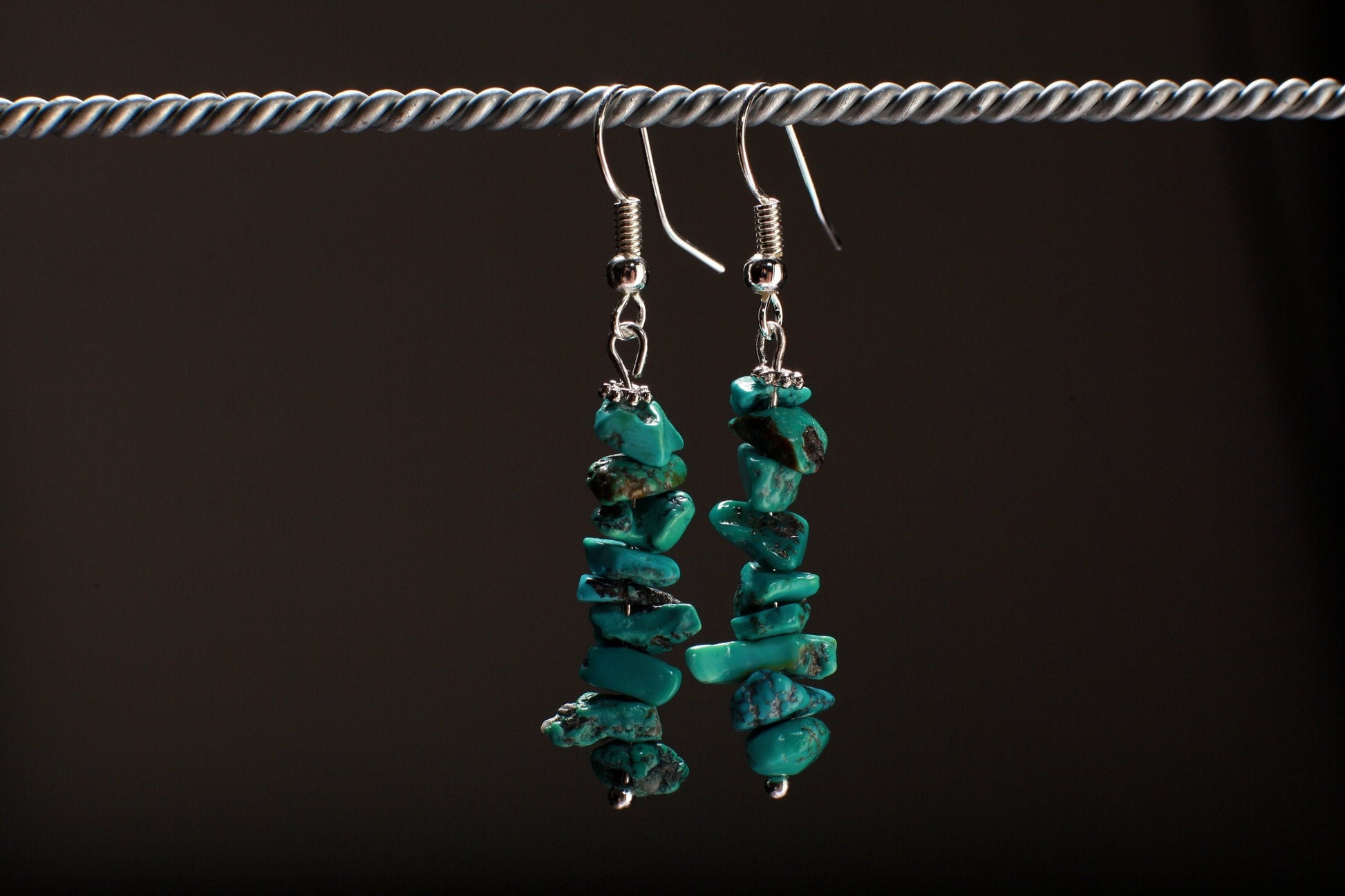 Natural Gemstones Healing Spiritual Earrings, Turquoise Dangling Bar Earrings