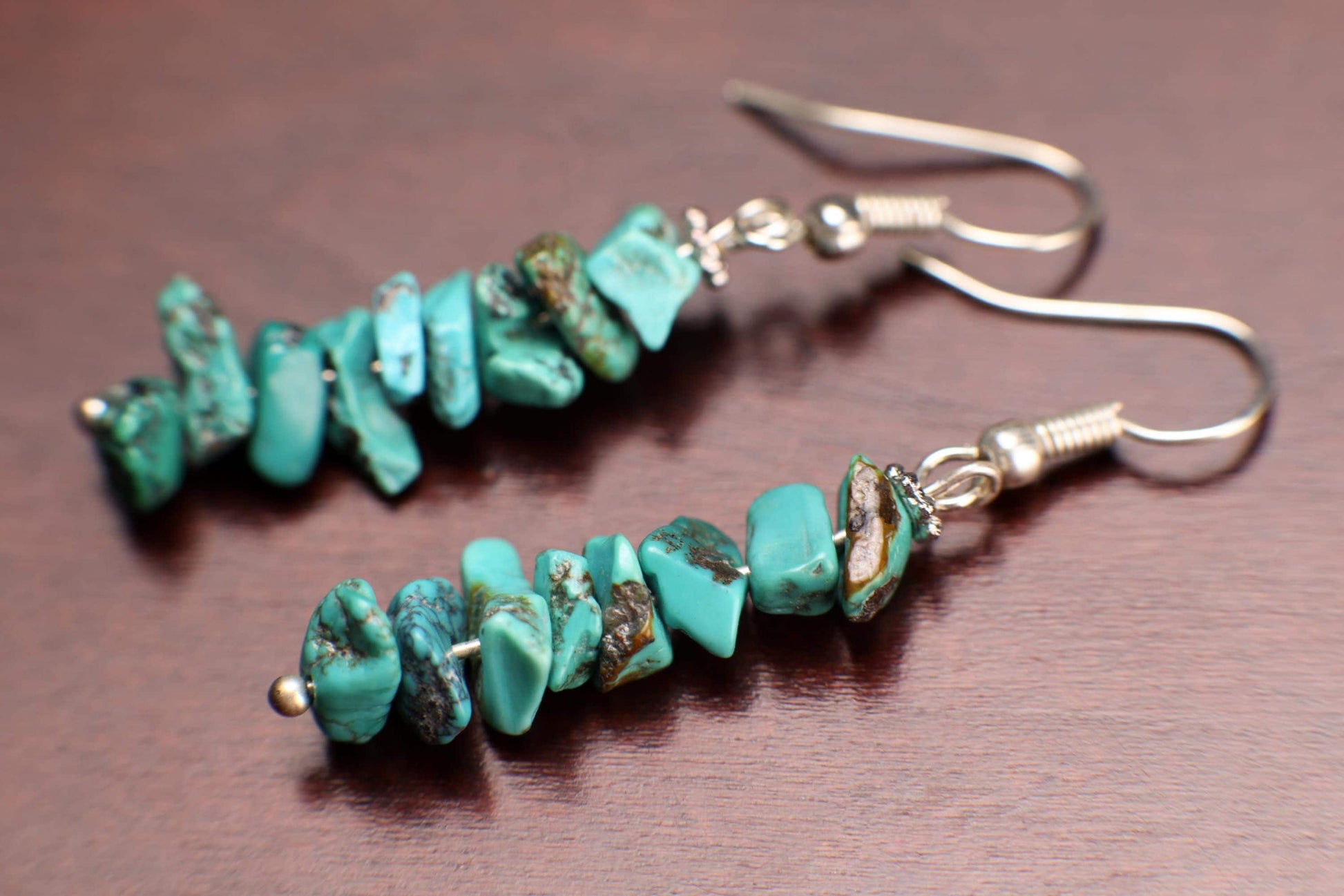 Natural Gemstones Healing Spiritual Earrings, Turquoise Dangling Bar Earrings