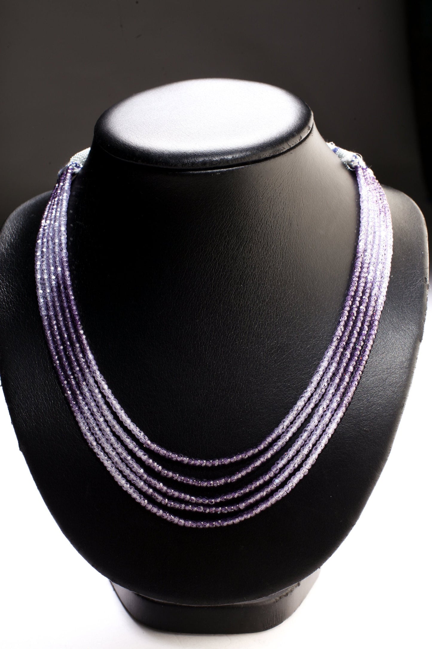 Cubic Zirconia CZ Ombre Amethyst Shaded 5 Strands 17" Necklace Plus 9" Adjustable Thread