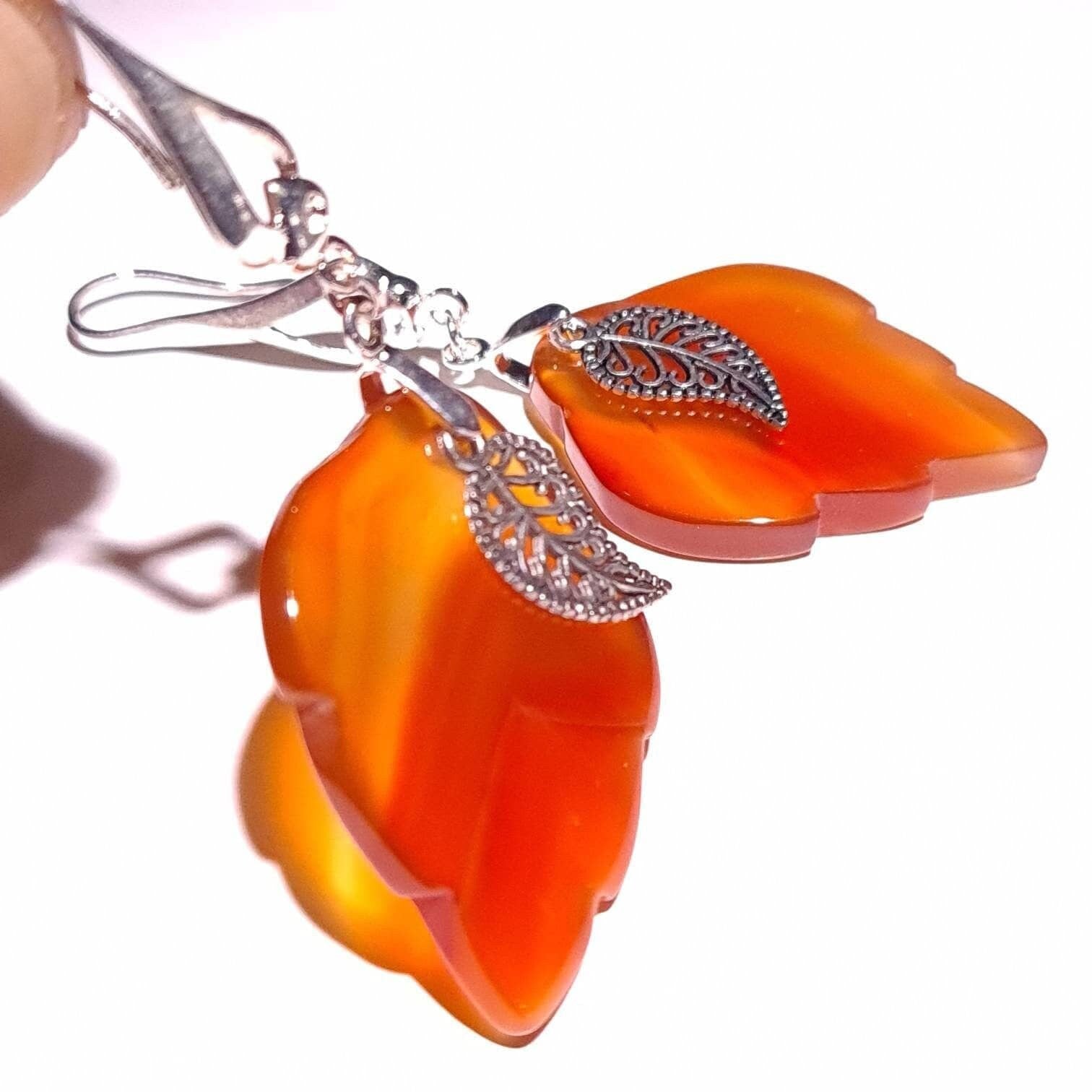 Carnelian Agate hand carved Leaf 28x35mm,Bali Style Filigree Leaf Dangling Earrings in Silver Earring .Vintage boho antique style gift