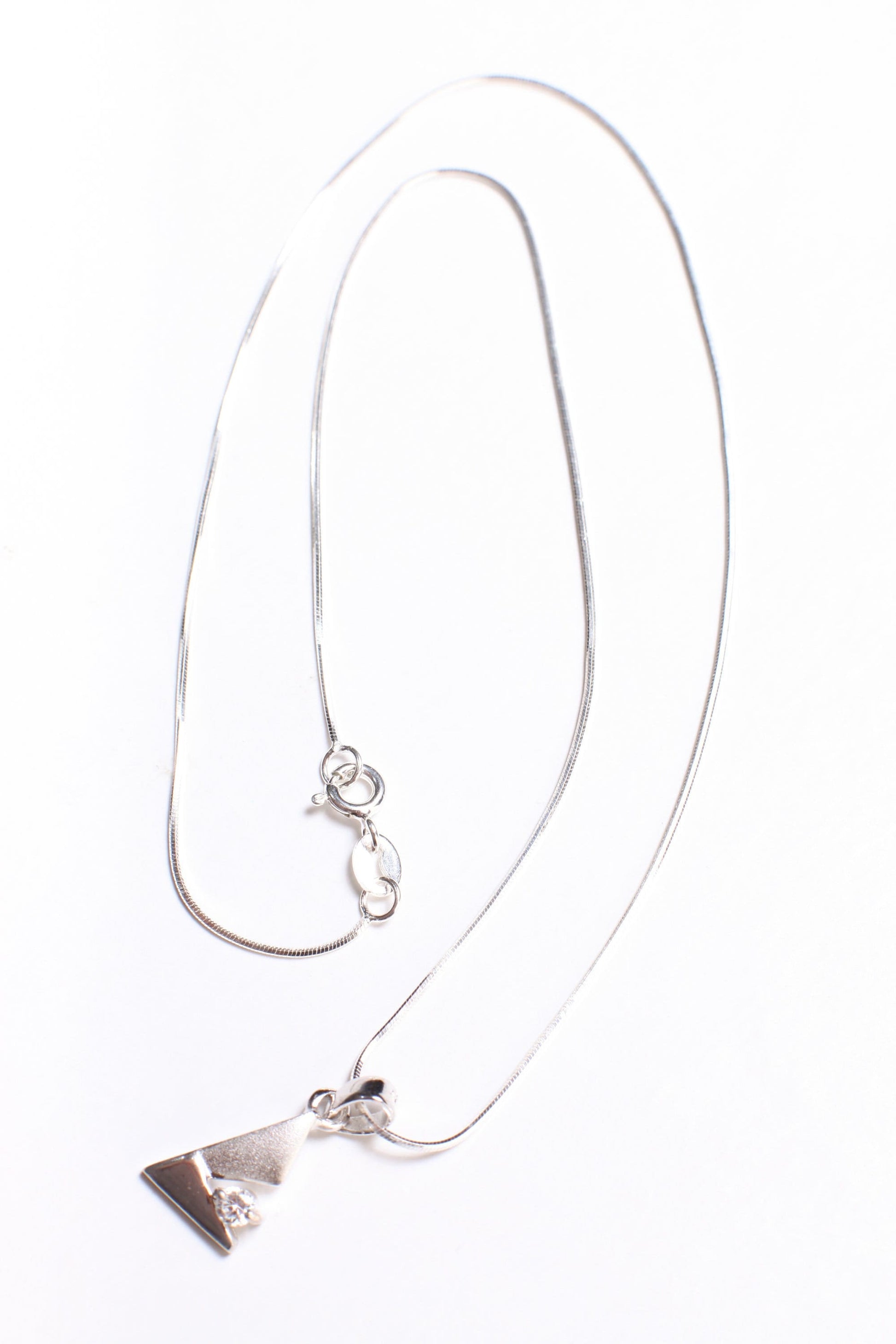 Platinum Plated Over 925 Sterling Silver 2 Tone Cubic Zirconia CZ Diamond Triangle 10x16mm Italian Sterling Silver Chain,Valentine Gift