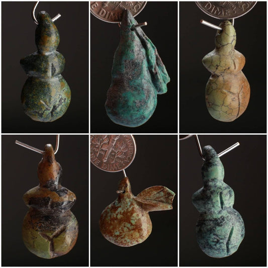 Natural Hand Crafted Tibetan Turquoise Japanese Antique Portable Samurai Water Sake Bottle Charm
