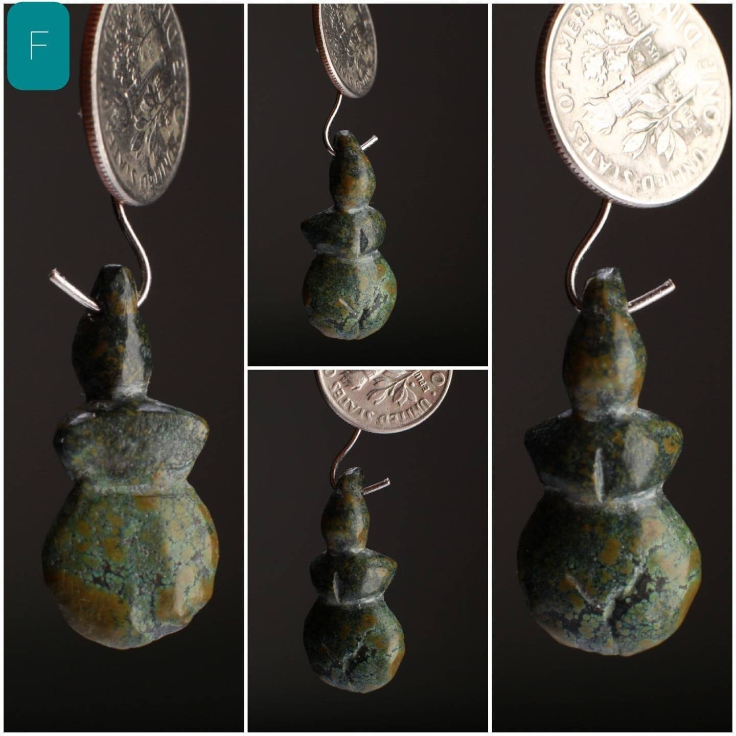 Natural Hand Crafted Tibetan Turquoise Japanese Antique Portable Samurai Water Sake Bottle Charm