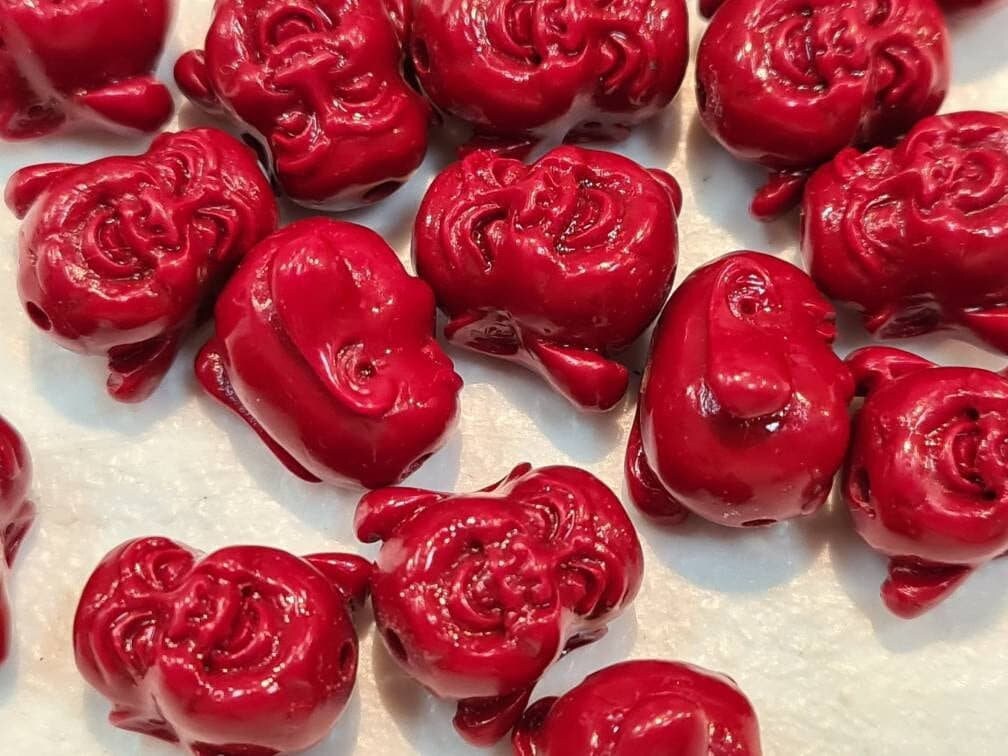 2 pcs Laughing Buddha Bead, 15mm Red Buddha Beads, Jewelry Making Beads, DIY Necklace Bracelet Focal Beads.