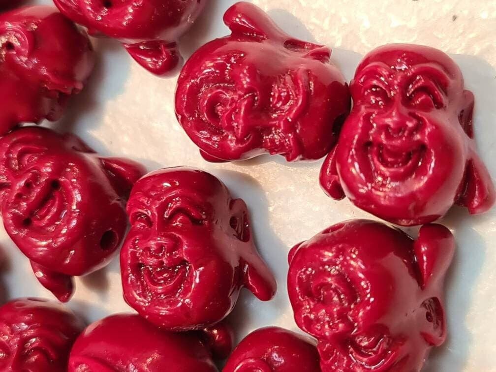 2 pcs Laughing Buddha Bead, 15mm Red Buddha Beads, Jewelry Making Beads, DIY Necklace Bracelet Focal Beads.