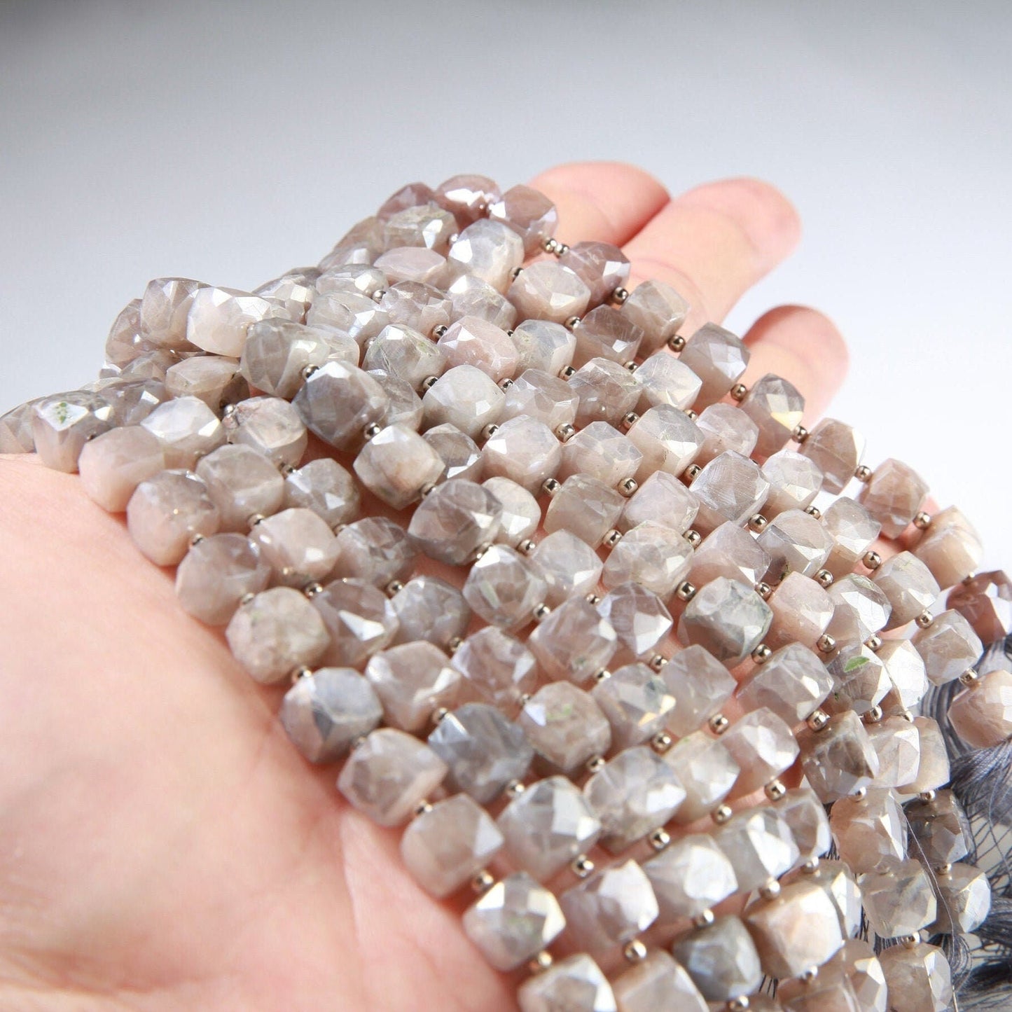 Natural Moonstone Faceted Cube in 8&quot;, 8mm Soothing Gemstone Beads