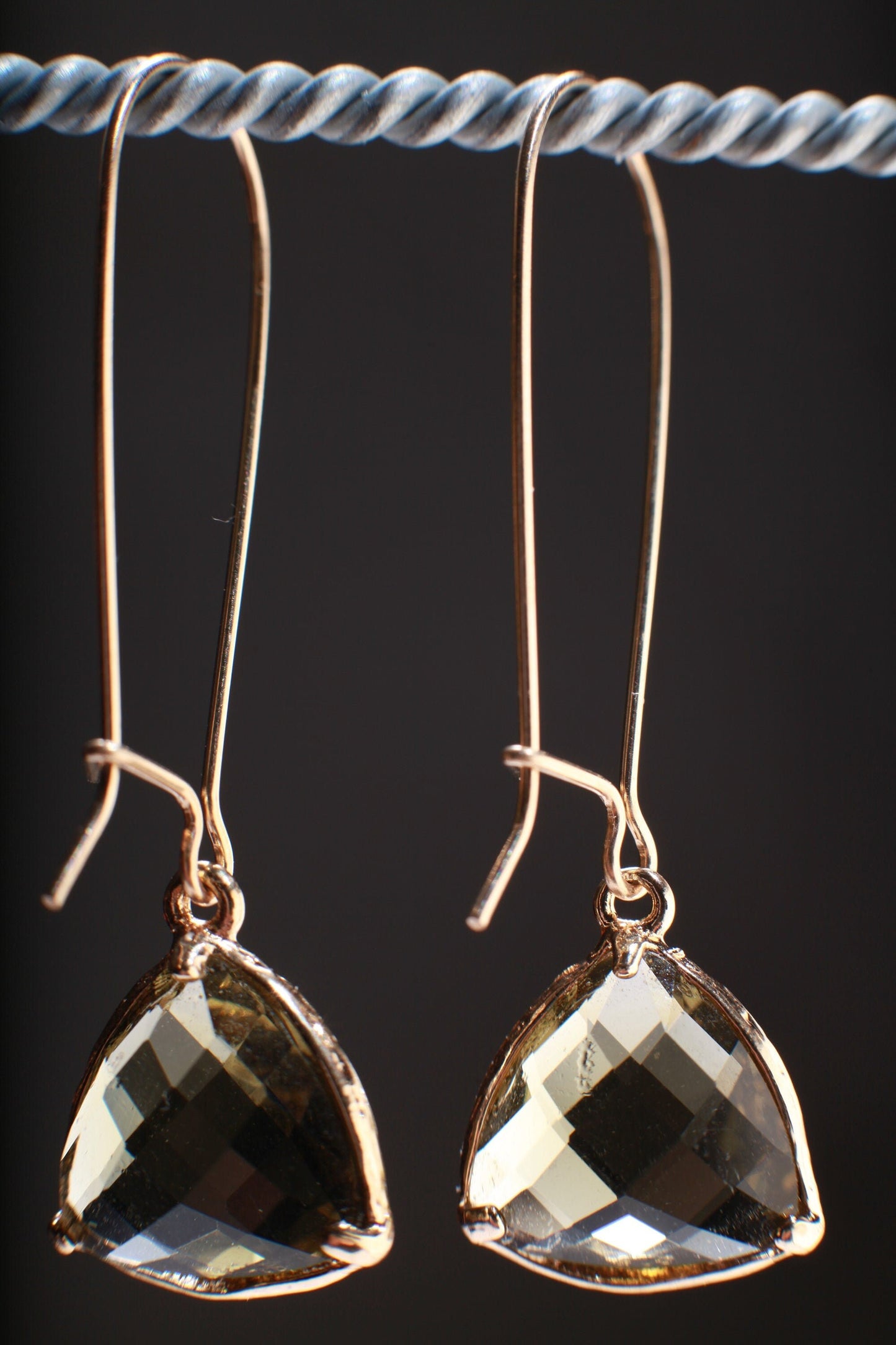 Genuine Lemon Quartz Triangular Faceted Bezel Drop in 14K Gold Filled Ear wire