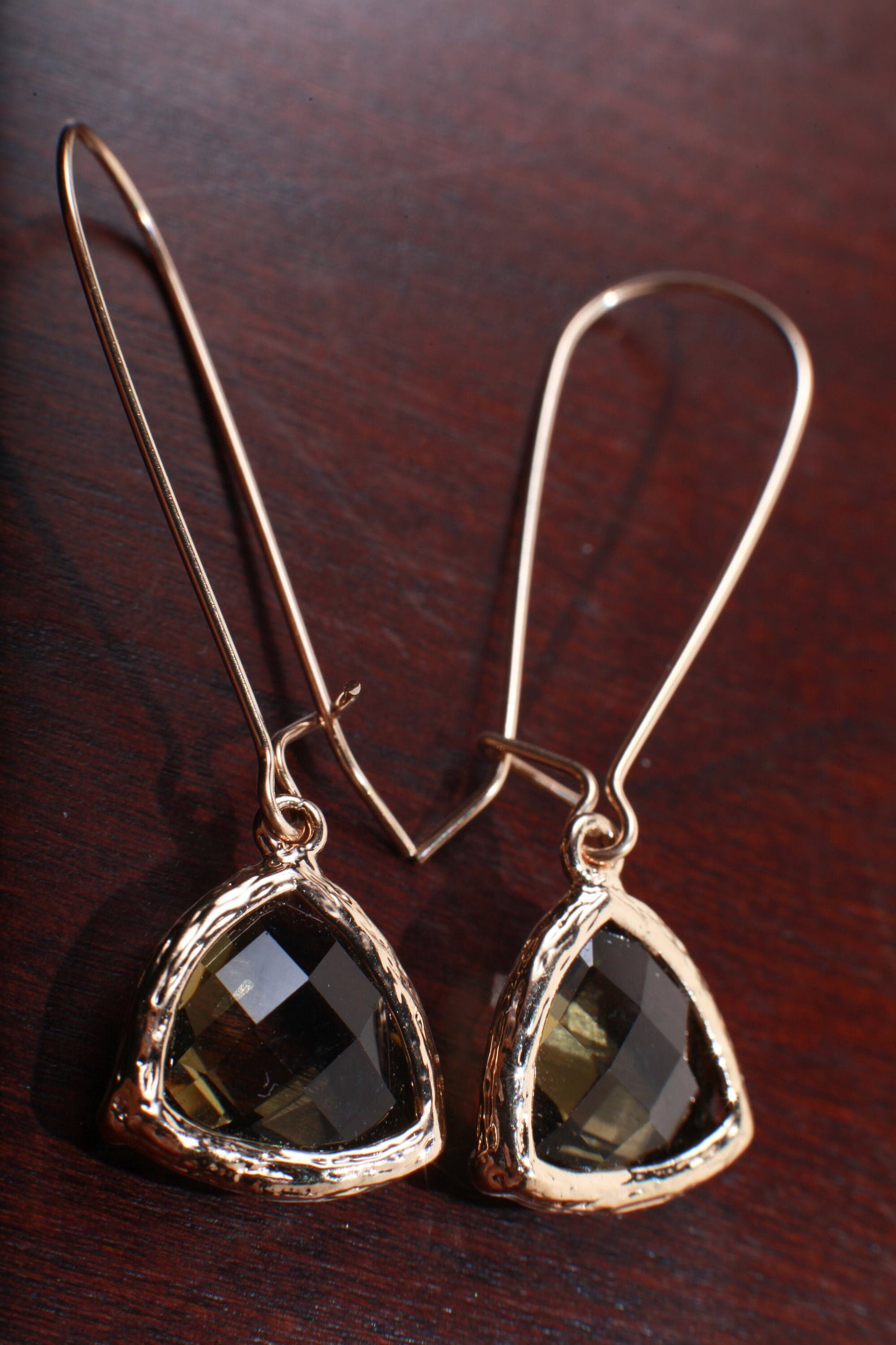 Genuine Lemon Quartz Triangular Faceted Bezel Drop in 14K Gold Filled Ear wire