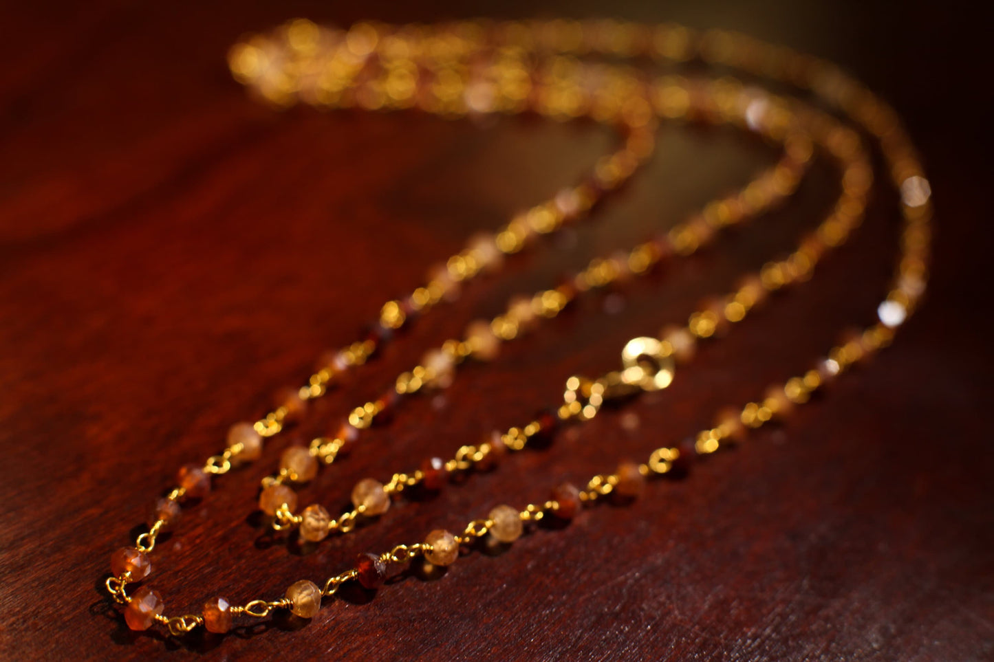 Hessonite Garnet 4mm Wire Wrapped Faceted Rondelle Choker Layering Handmade Gold finished Necklace, Gift for her