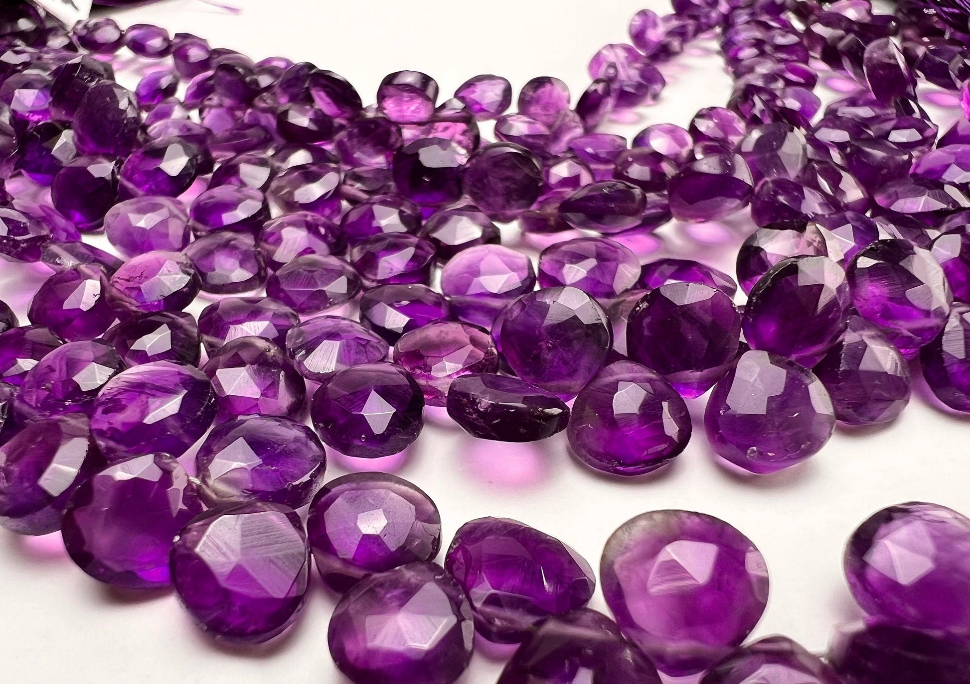 Natural Amethyst Faceted heart 5-7mm drop for Jewelry Making DIY Gemstone Beads . 10, 20, 30 pcs