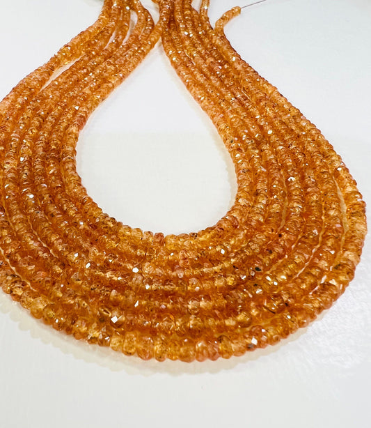 Rare gemstone Spesotite , Natural Mandarin Garnet 3.5mm Faceted roundel 7&quot;,14&quot; strand fir jewelry making spectacular beads. 14&quot; st 50 cts