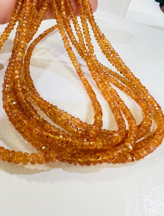 Rare gemstone Spesotite , Natural Mandarin Garnet 3.5mm Faceted roundel 7&quot;,14&quot; strand fir jewelry making spectacular beads. 14&quot; st 50 cts