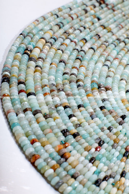 Amazonite Rondelle, Natural 4mm Faceted Roundel Jewelry Making Blue Multi Color Gemstone Bracelet, Necklace, Earrings Loose Beads 15&quot; Strand