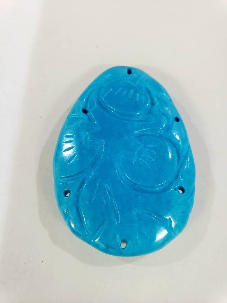 Blue Turquoise double sided hand carved 38x55mm large pendant, vintage old stock turquoise piece top drilled pendant. 1 PC