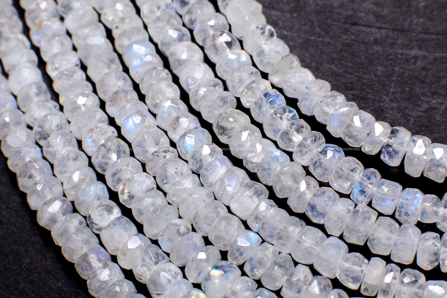 Rainbow Moonstone 5-5.5mm Faceted Rondelle AAA Gemstone, July Birthstone, Jewelry Making Beads, Natural Gemstone 8&quot; Strand