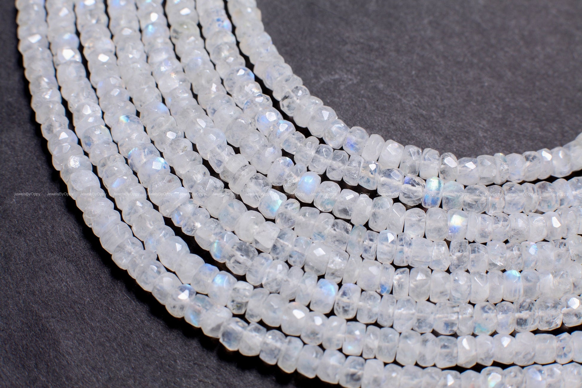 Rainbow Moonstone 5-5.5mm Faceted Rondelle AAA Gemstone, July Birthstone, Jewelry Making Beads, Natural Gemstone 8" Strand