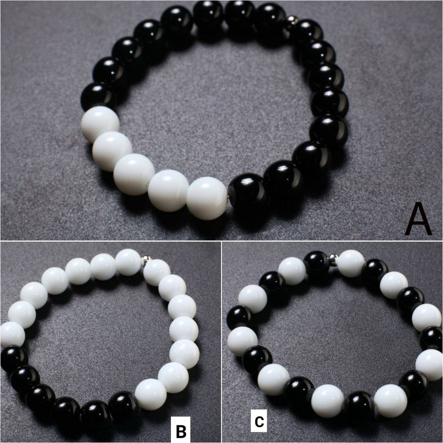 Black Onyx, White Jade Stretchy Bracelet 6" to 9" Healing Gemstone, Healing Crystal, Protection, Yoga Bracelet