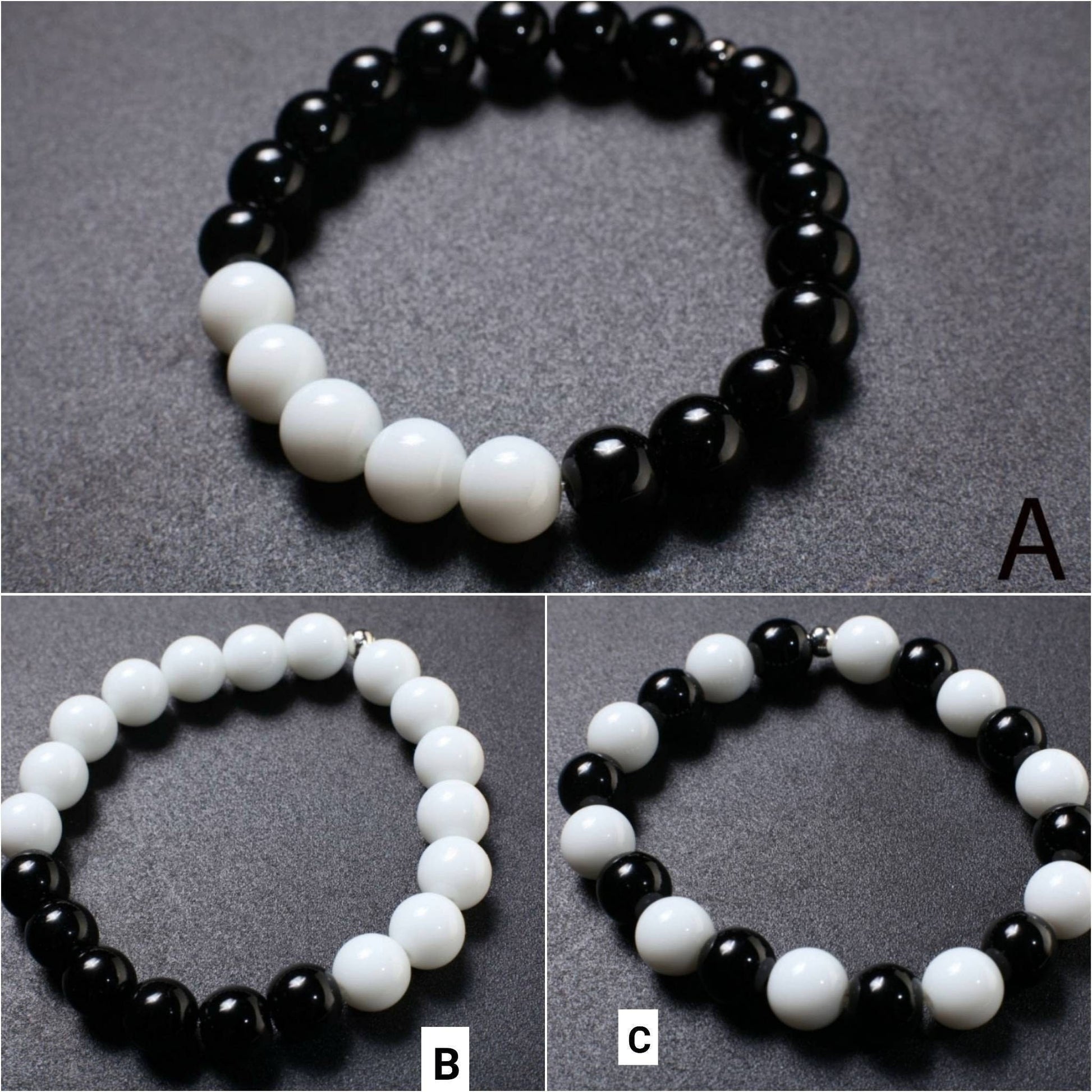 Black Onyx, White Jade Stretchy Bracelet 6" to 9" Healing Gemstone, Healing Crystal, Protection, Yoga Bracelet