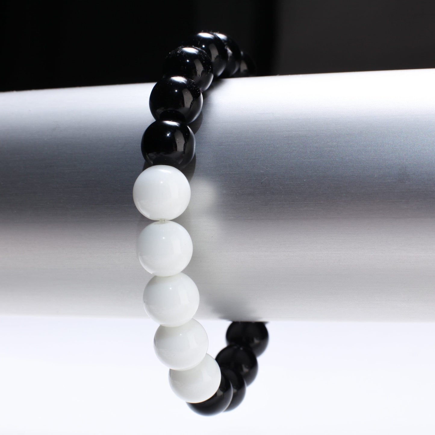 Black Onyx, White Jade Stretchy Bracelet 6" to 9" Healing Gemstone, Healing Crystal, Protection, Yoga Bracelet