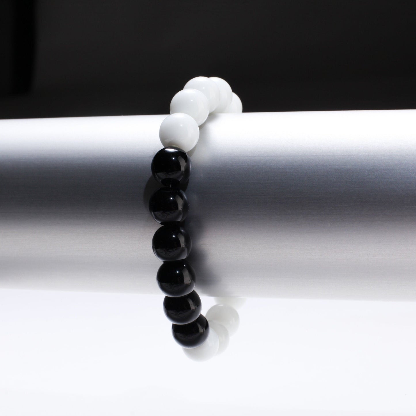 Black Onyx, White Jade Stretchy Bracelet 6&quot; to 9&quot; Healing Gemstone, Healing Crystal, Protection, Yoga Bracelet