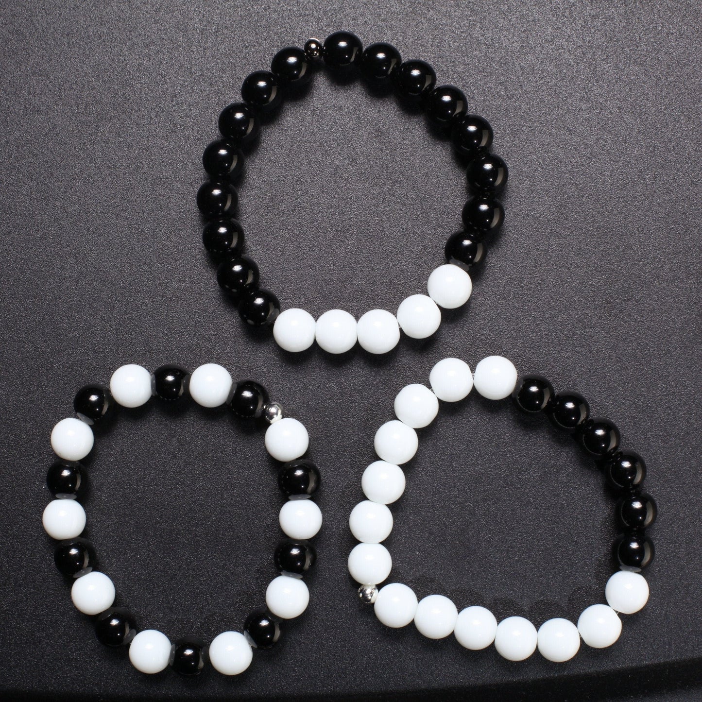 Black Onyx, White Jade Stretchy Bracelet 6&quot; to 9&quot; Healing Gemstone, Healing Crystal, Protection, Yoga Bracelet