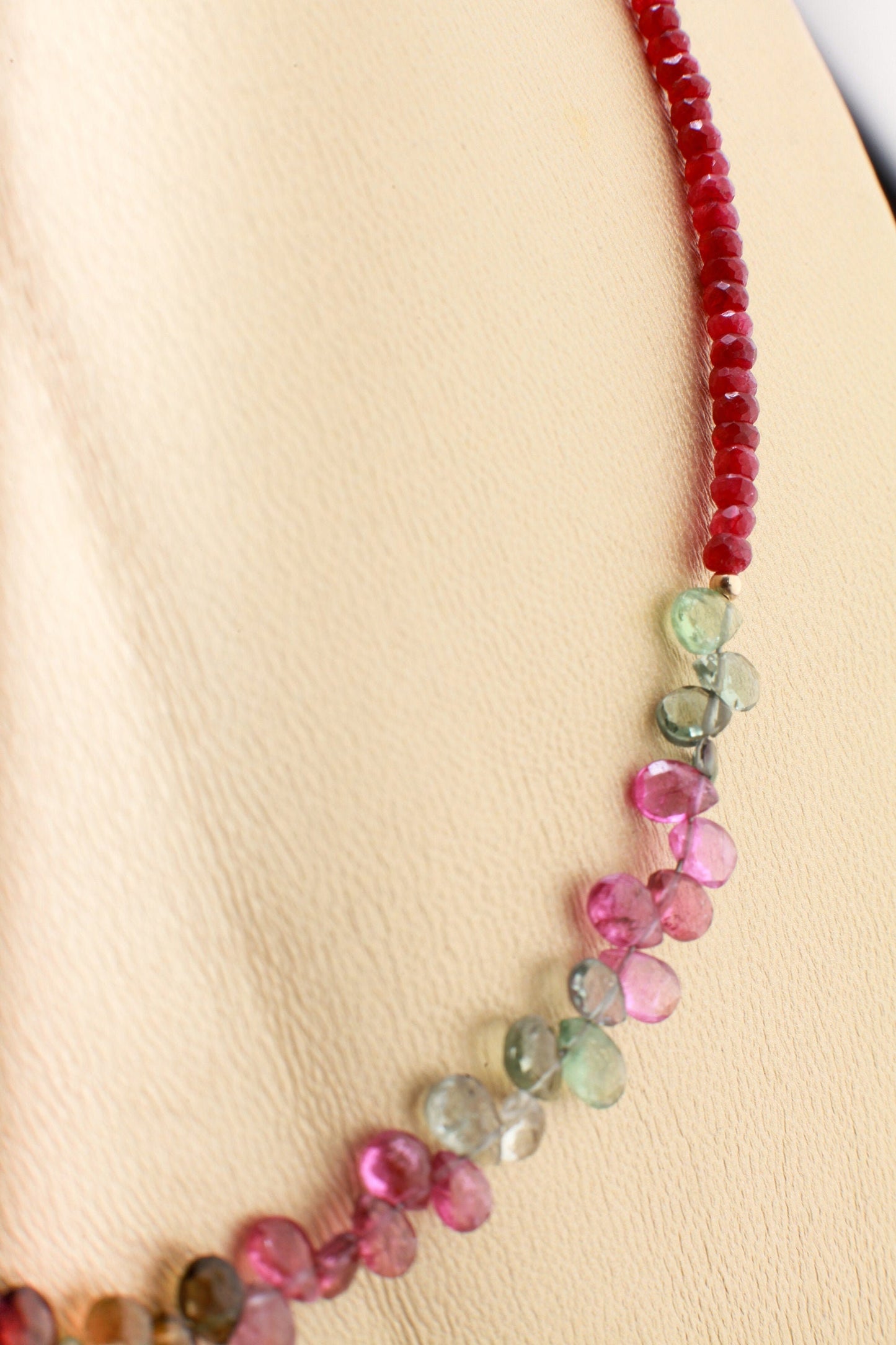 Natural AAA Tourmaline Briolette Teardrop with Faceted Genuine Ruby in 14K Gold Filled 16"-24" Necklace, precious Gift For Her,