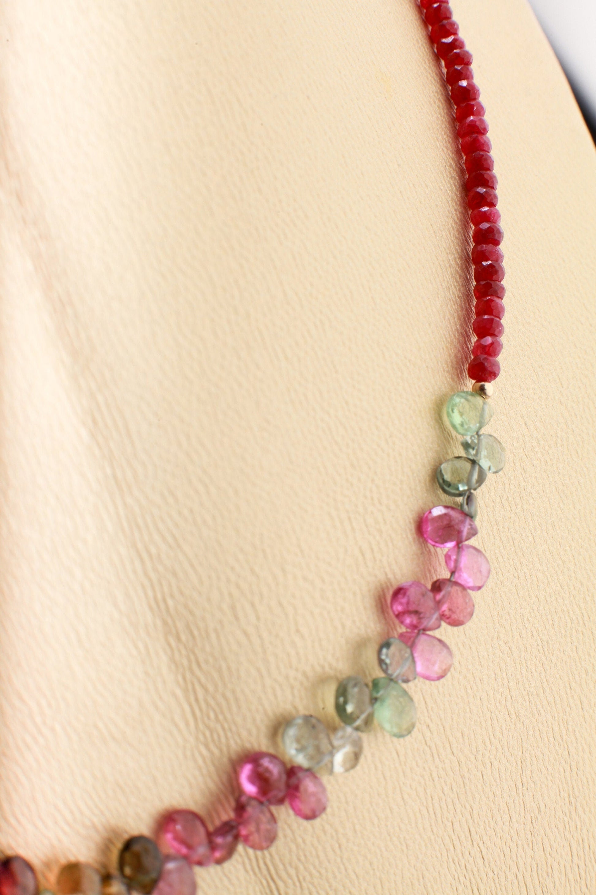 Natural AAA Tourmaline Briolette Teardrop with Faceted Genuine Ruby in 14K Gold Filled 16"-24" Necklace, precious Gift For Her,