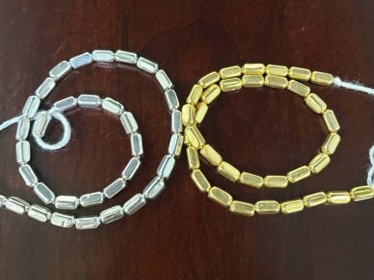 925 Sterling silver Bali and 22k gold vermeil 3x6mm Bali bead, handmade shiny square tube spacer 1 strand 34 pcs , jewelry making supplies.