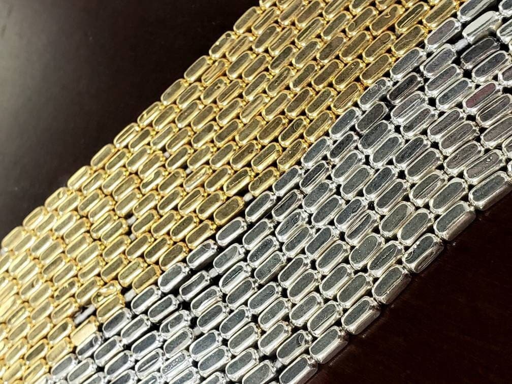 925 Sterling silver Bali and 22k gold vermeil 3x6mm Bali bead, handmade shiny square tube spacer 1 strand 34 pcs , jewelry making supplies.