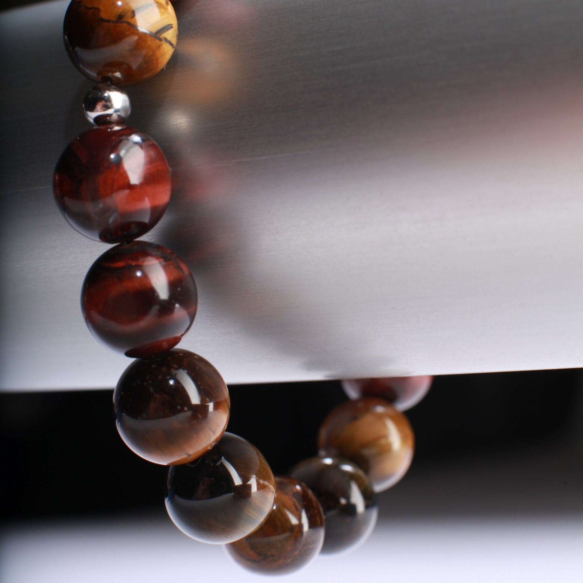 Tri Color Tiger Eye Natural Gemstone, Crystal Stretchy Bracelet 7&quot;