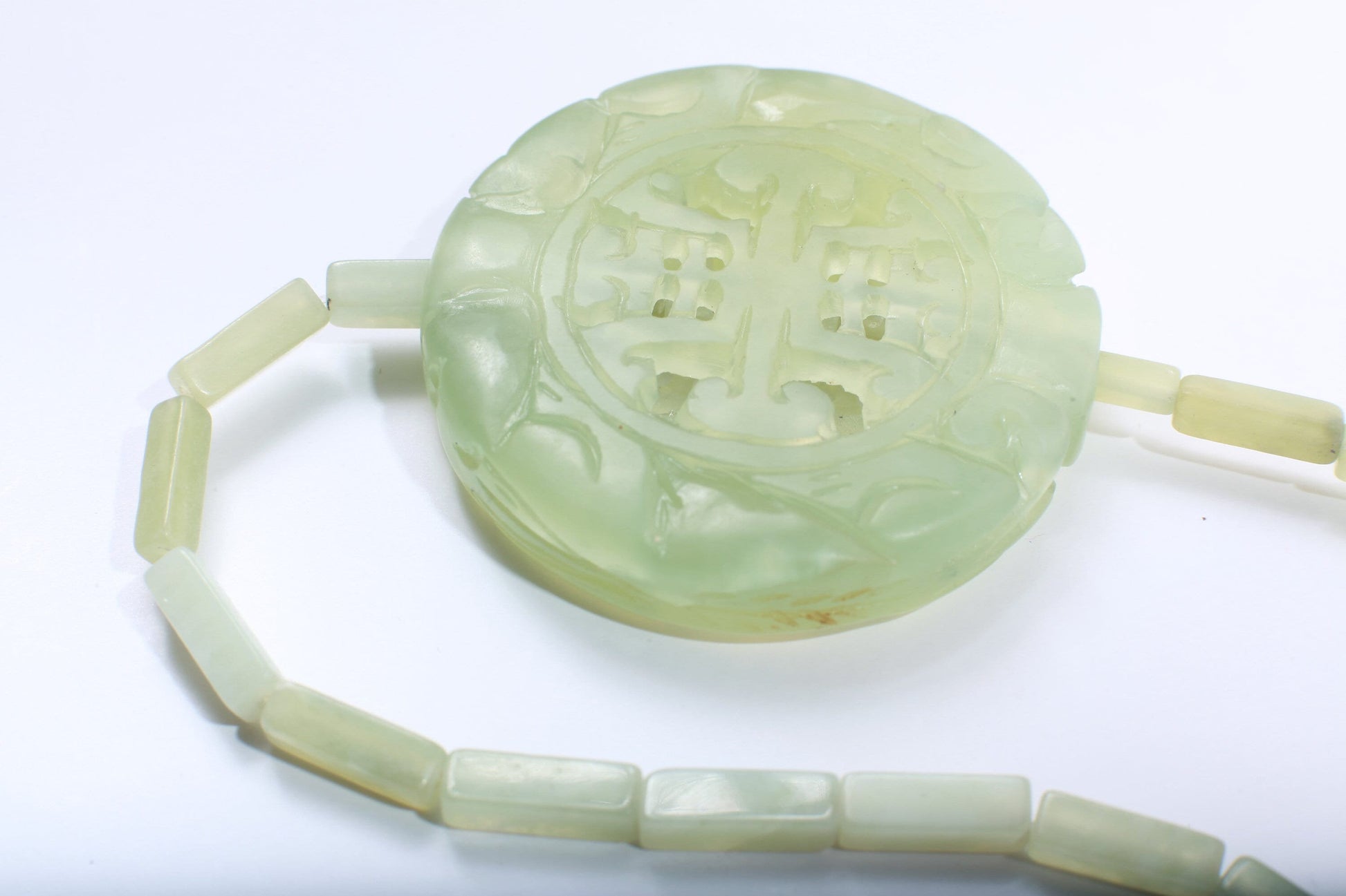 Genuine Nephrite Jade Double Sided Carved Long Life Pendant, Handcrafted Disc, 4mm Big Hole, Large Hollow Filigree Carved Jade Charm Pendant