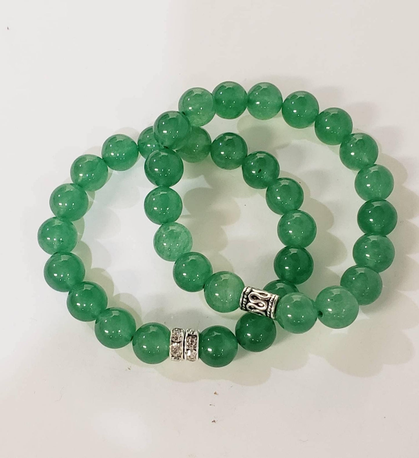 Green Aventurine natural gemstone 10mm smooth round 7.5&quot; stretchy healing bracelet for man and woman .Chakra, birthday gif for man & woman