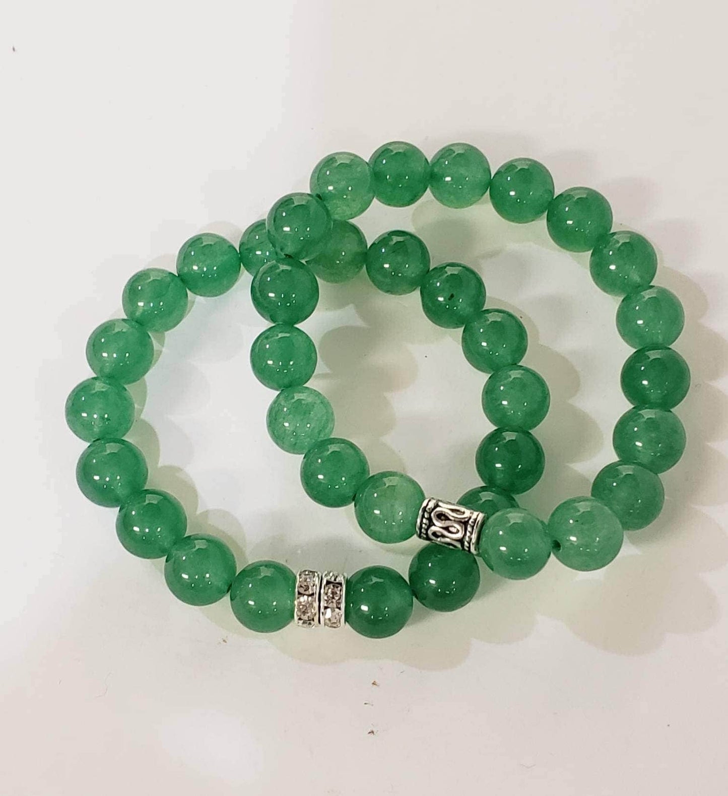 Green Aventurine natural gemstone 10mm smooth round 7.5" stretchy healing bracelet for man and woman .Chakra, birthday gif for man & woman