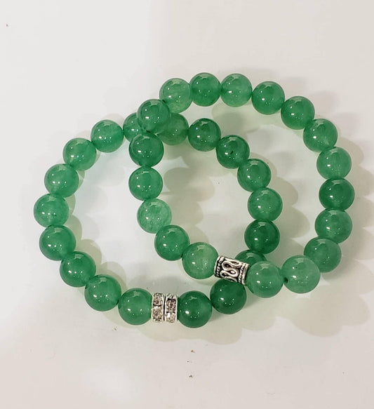 Green Aventurine natural gemstone 10mm smooth round 7.5" stretchy healing bracelet for man and woman .Chakra, birthday gif for man & woman