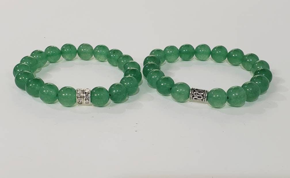 Green Aventurine natural gemstone 10mm smooth round 7.5&quot; stretchy healing bracelet for man and woman .Chakra, birthday gif for man & woman