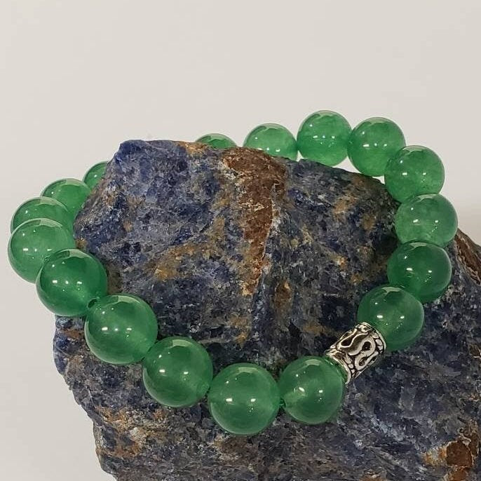 Green Aventurine natural gemstone 10mm smooth round 7.5&quot; stretchy healing bracelet for man and woman .Chakra, birthday gif for man & woman