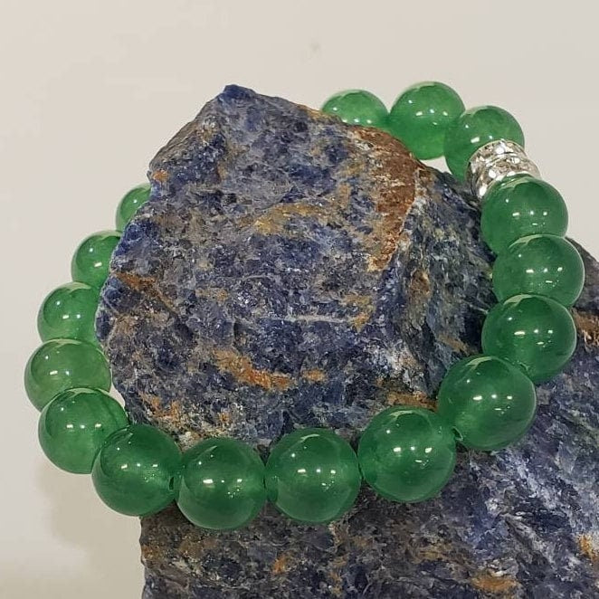 Green Aventurine natural gemstone 10mm smooth round 7.5&quot; stretchy healing bracelet for man and woman .Chakra, birthday gif for man & woman