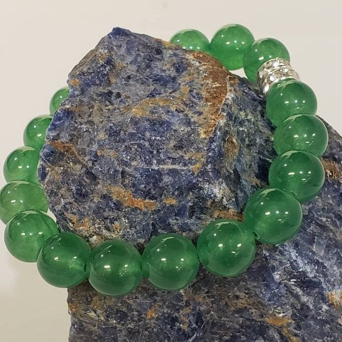 Green Aventurine natural gemstone 10mm smooth round 7.5&quot; stretchy healing bracelet for man and woman .Chakra, birthday gif for man & woman