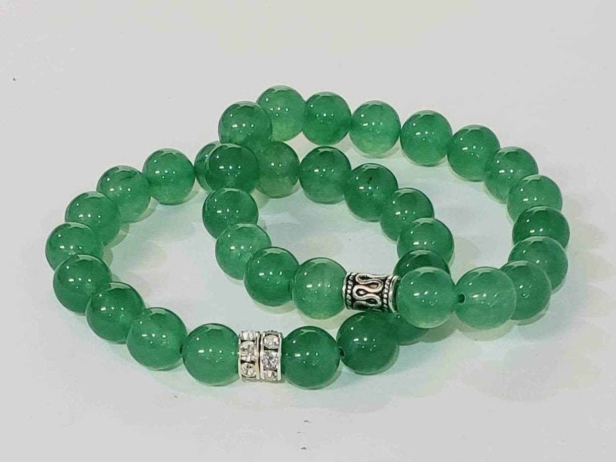 Green Aventurine natural gemstone 10mm smooth round 7.5&quot; stretchy healing bracelet for man and woman .Chakra, birthday gif for man & woman