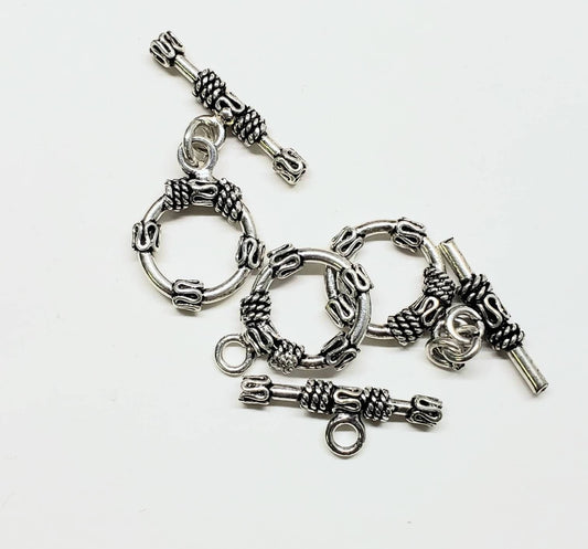 Sterling silver bali toggle clasp, heavy weight 15mm round vintage handmade designed jewelry making toggle clasp, 1set