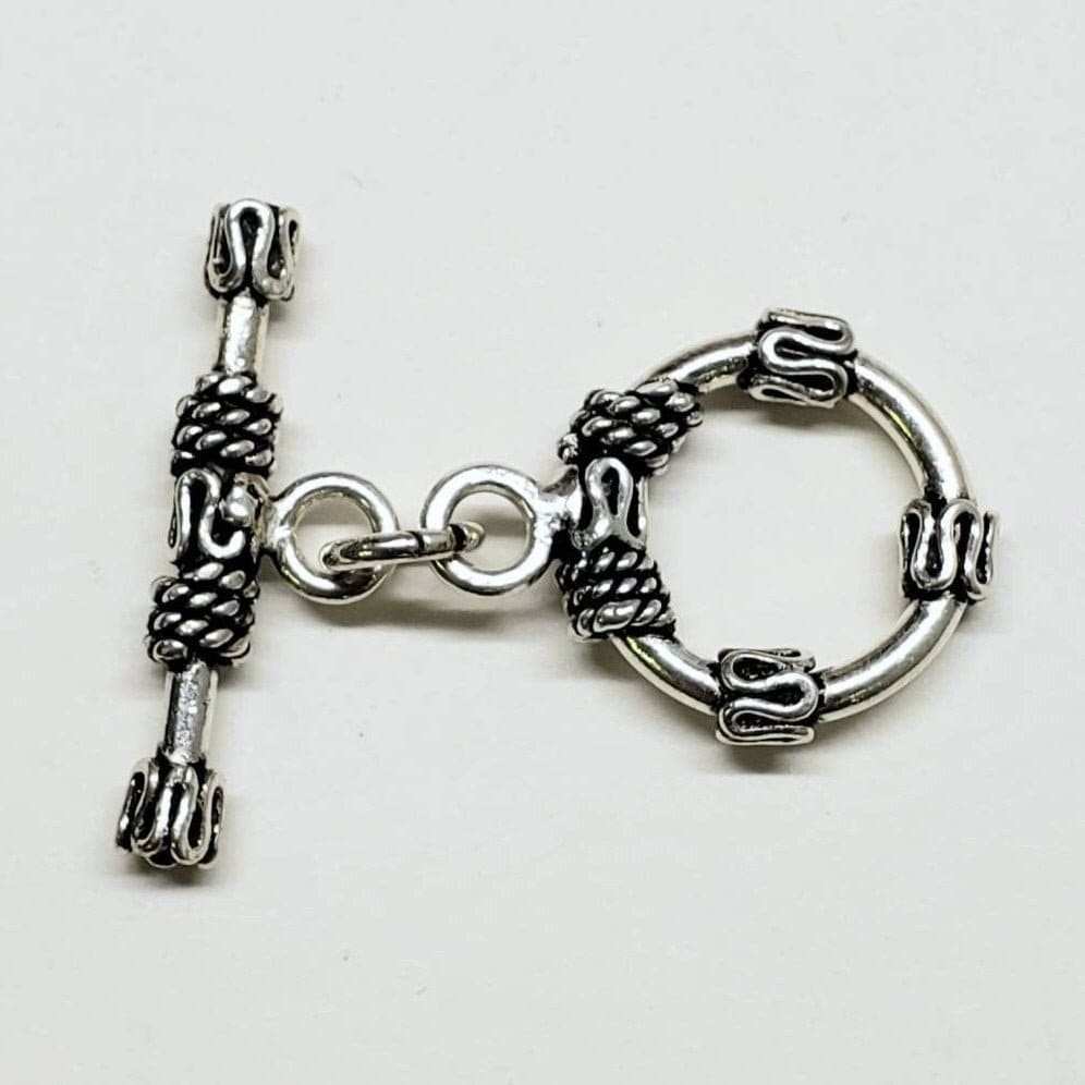 Sterling silver bali toggle clasp, heavy weight 15mm round vintage handmade designed jewelry making toggle clasp, 1set