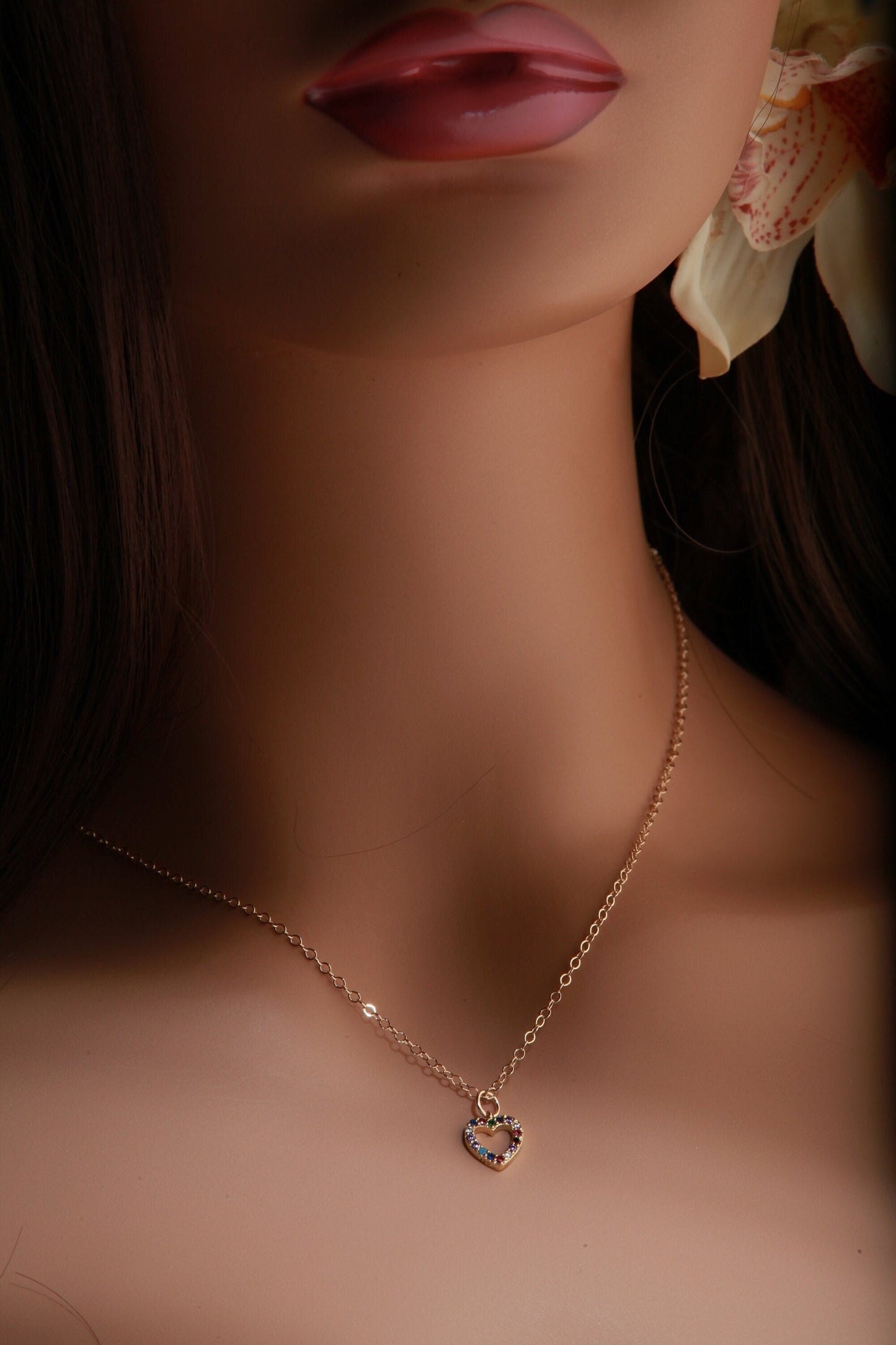 Cubic Zirconia Micro Pave Diamond Style Pendant with 14K Gold Filled Layering Necklace in 16&quot;,18&quot;,20&quot; and 24&quot; Choice of Heart or Moon