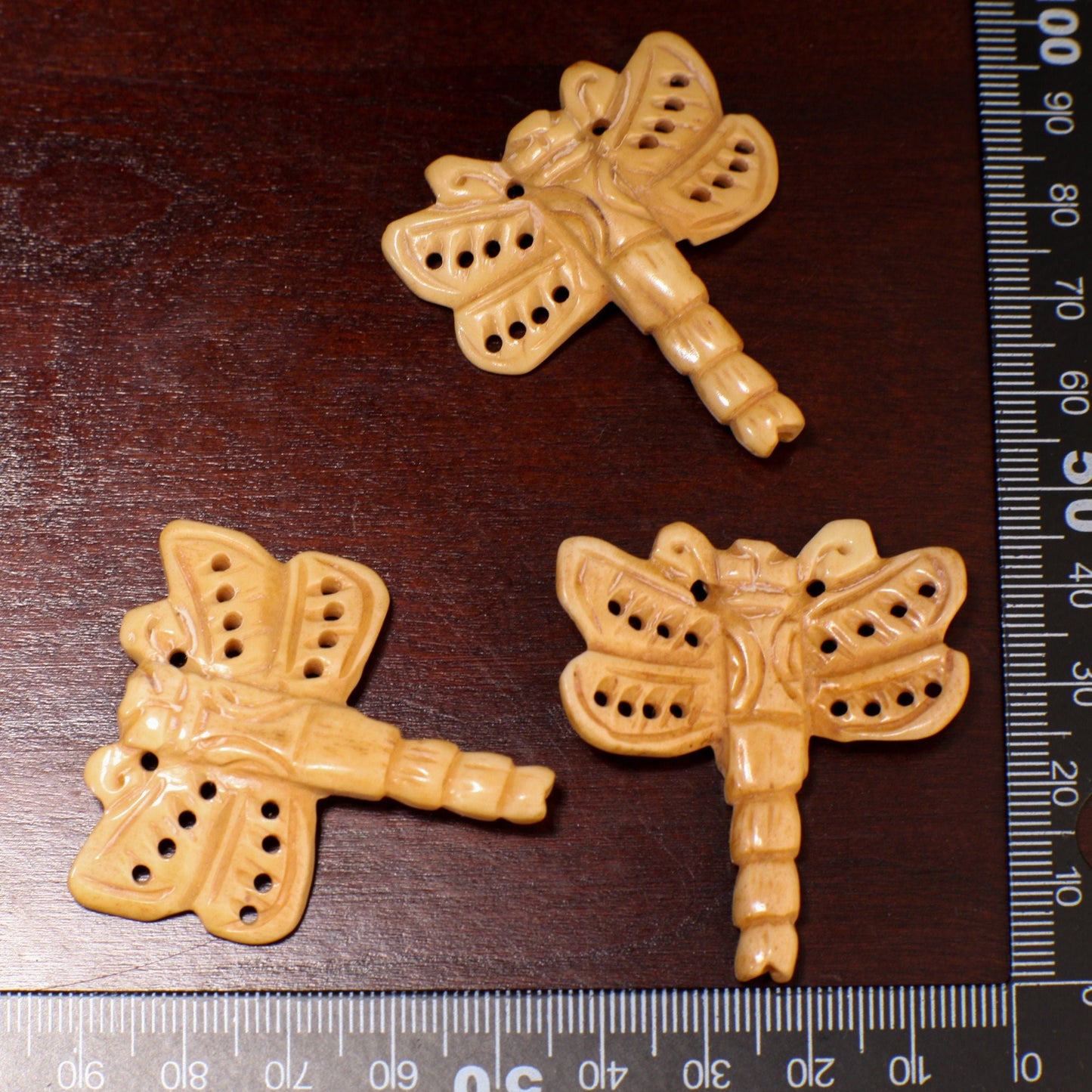 Carved Buffalo Bone Hand Carved Dragonfly, 40x45mm Double Sided, Drilled Bead Pendant, Art Deco