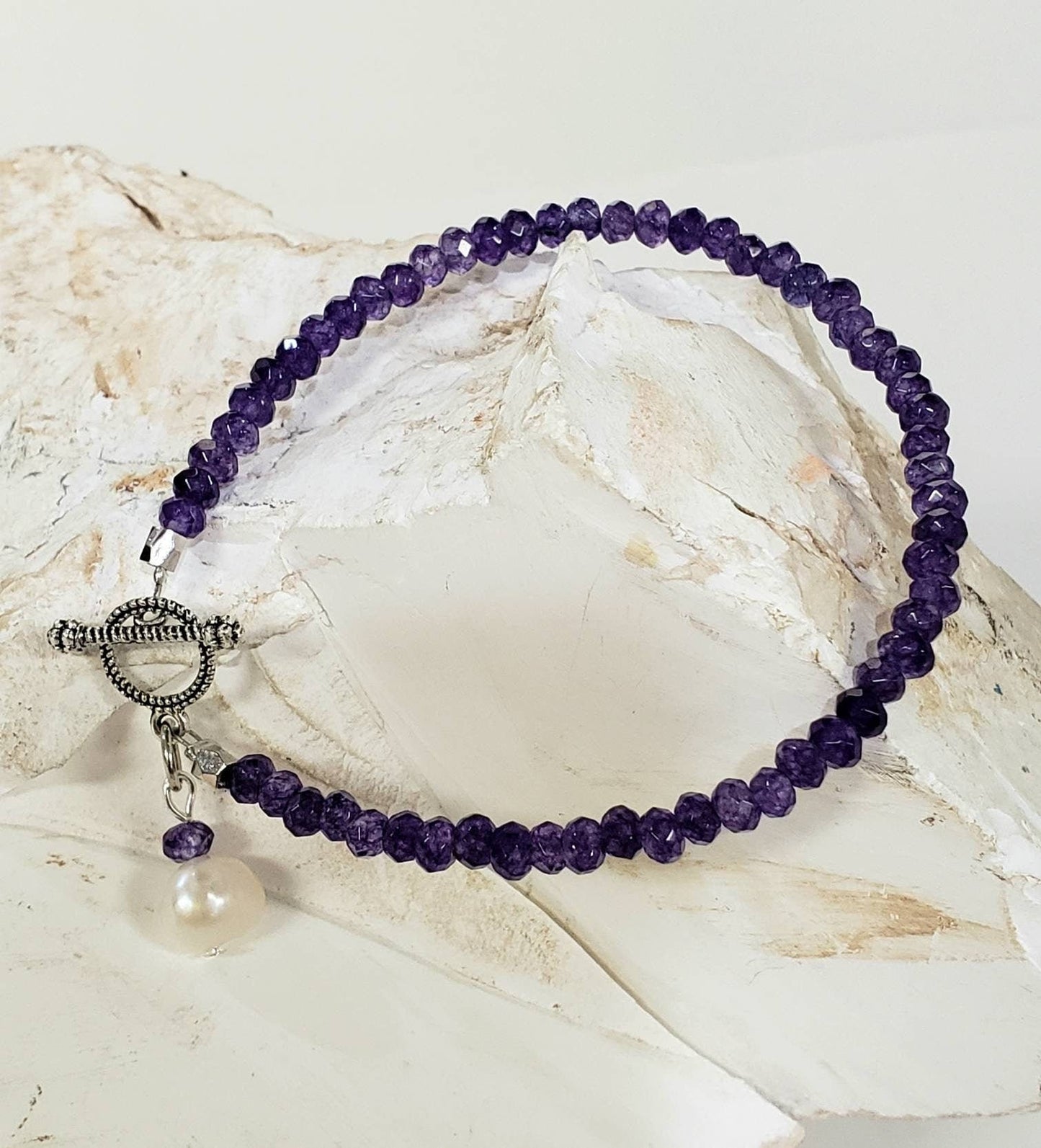 4mm Gemstone Bracelet/Anklet Bali Toggle Clasp, Freshwater Pearl Amethyst, Carnelian, Ruby Zoisite, Black onyx, Apatite, Chrysoprase