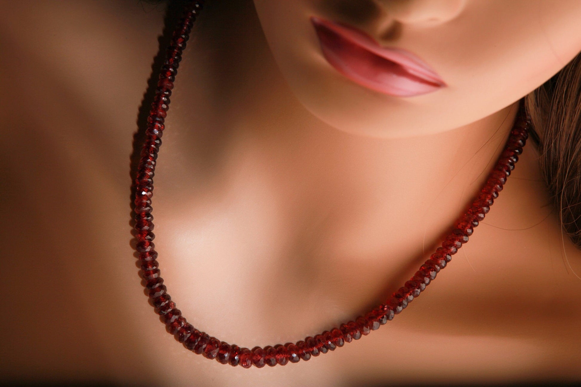 Genuine Garnet large AAA Faceted Rondelle Graduated 5-7mm 16&quot; Necklace with 3&quot; Rhodium Extension Chain, January Birthstone, precious gift .