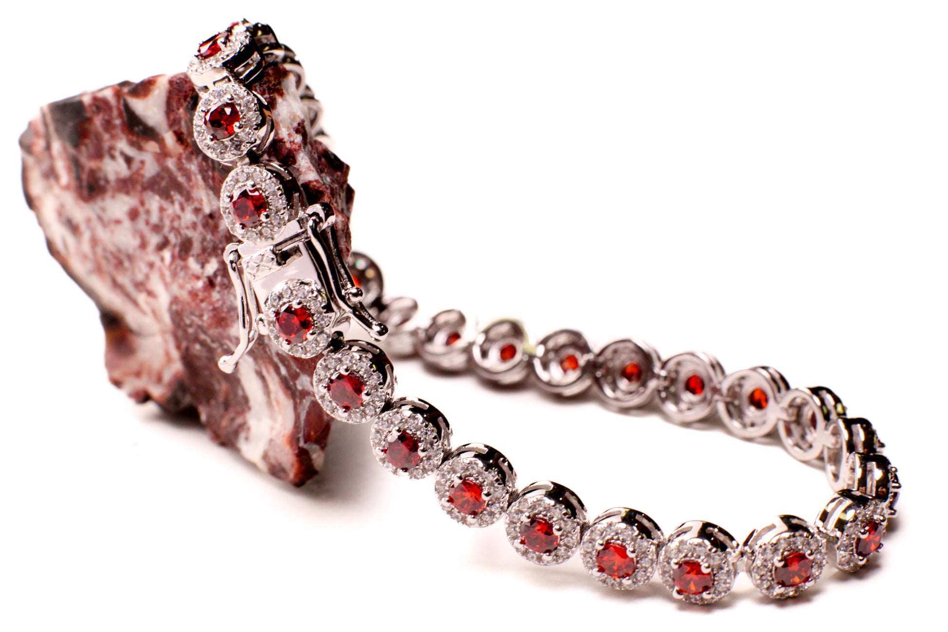 Garnet round shape 6mm CZ Diamond setting 925 Sterling Silver Tennis Bracelet with Double Safety Lock 7" beautiful gift