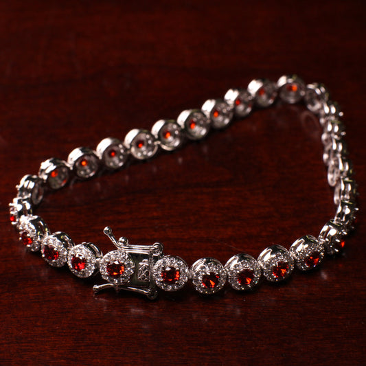 Garnet round shape 6mm CZ Diamond setting 925 Sterling Silver Tennis Bracelet with Double Safety Lock 7" beautiful gift