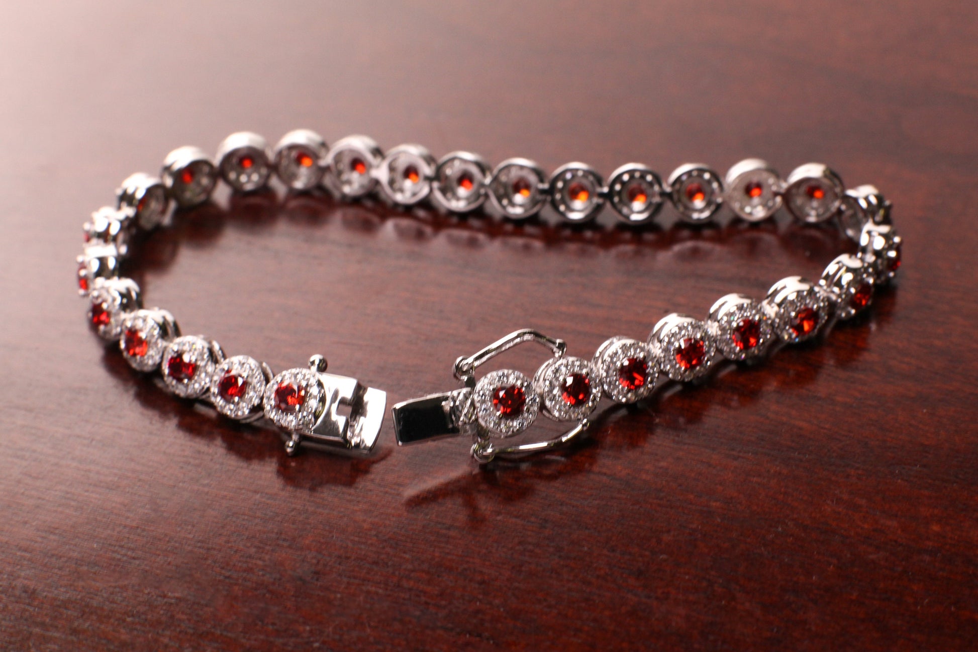 Garnet round shape 6mm CZ Diamond setting 925 Sterling Silver Tennis Bracelet with Double Safety Lock 7" beautiful gift